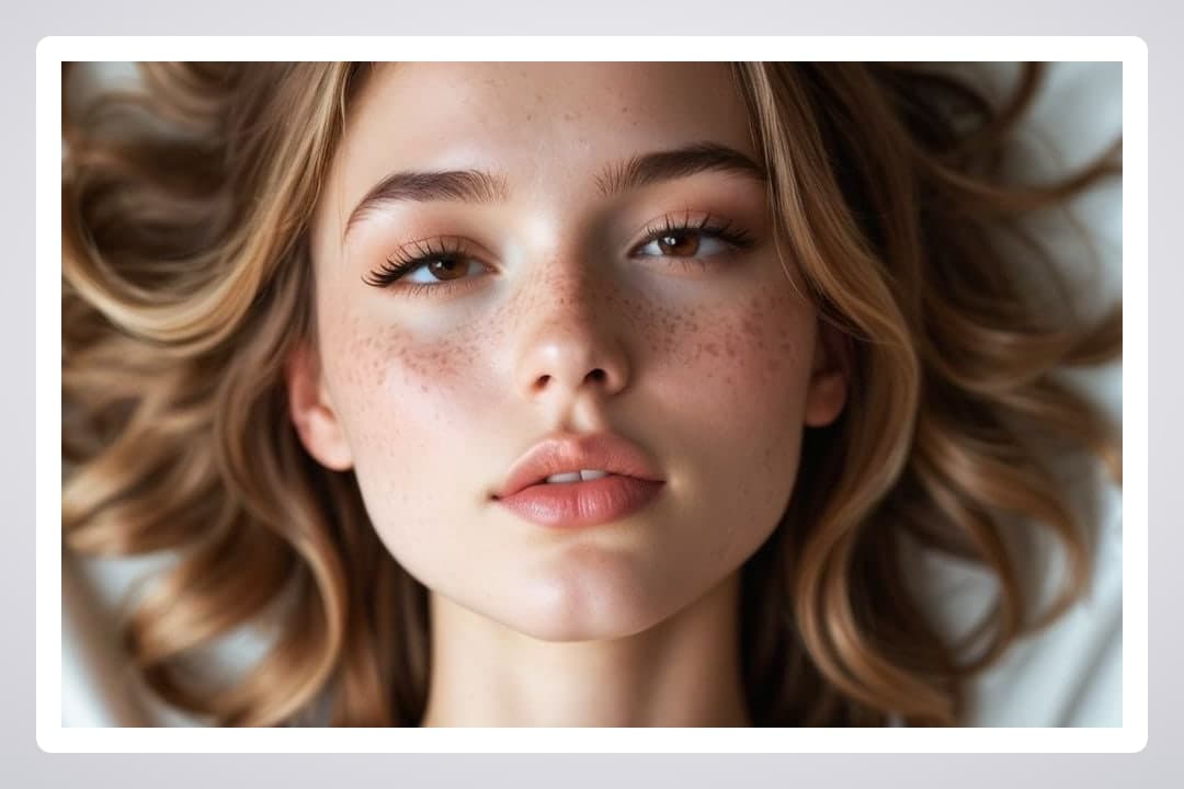 Young adult freckled selfie close-up