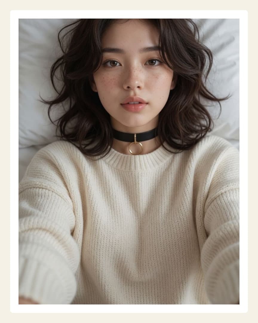 Athletic brunette sweater selfie