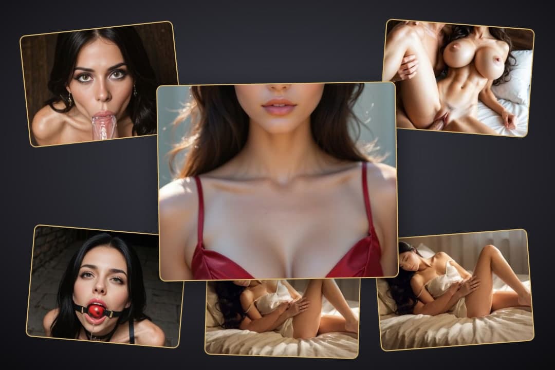 College age Asian in red bra collage