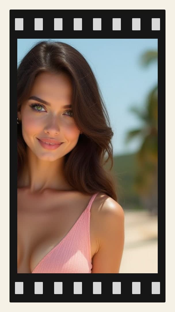Beach selfie in pink tank top