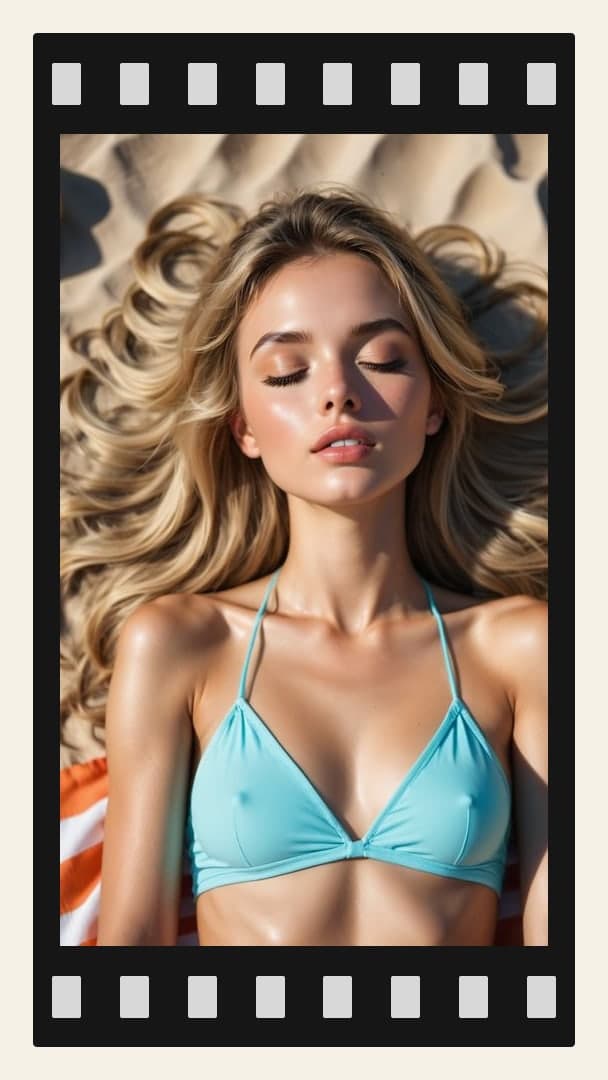 Slim blonde in blue bikini