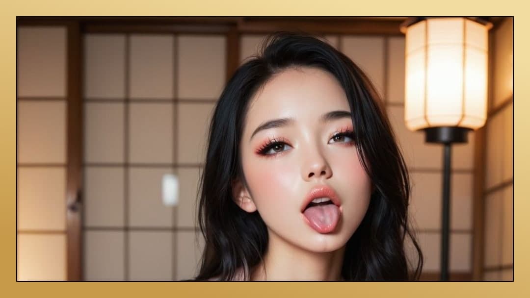 Long black hair selfie with tongue out