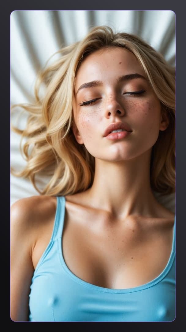 Blonde waves on white sheets