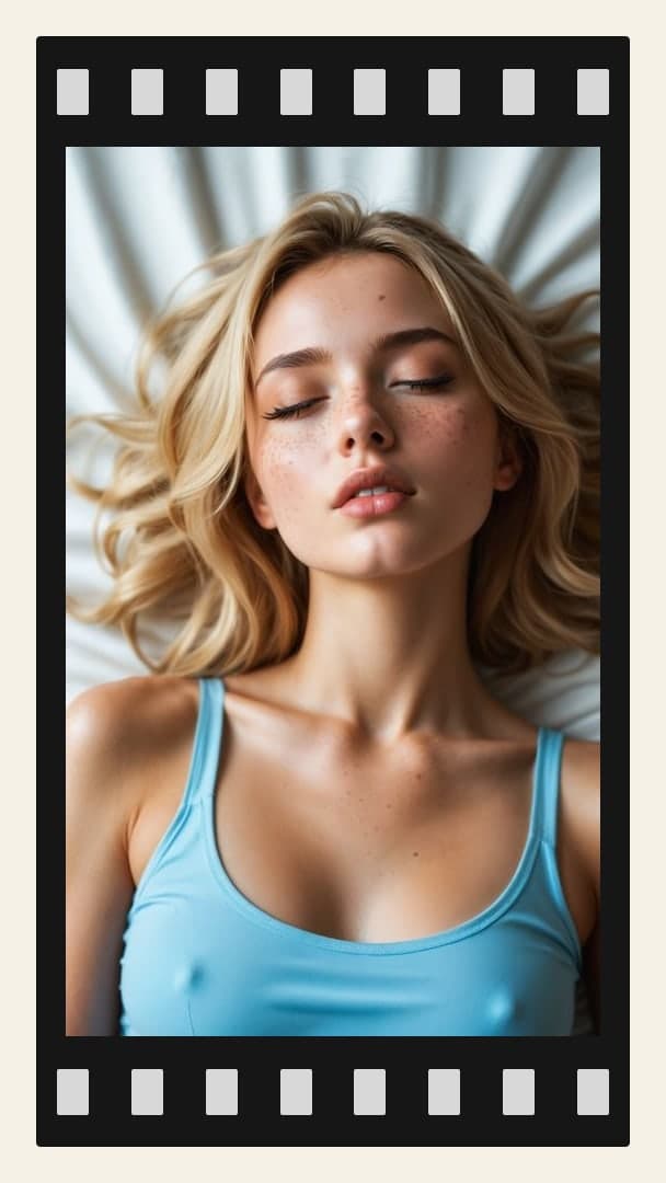 Blonde in tank top on sheets