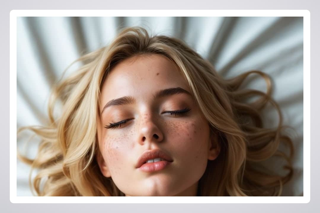 Blonde face close-up on sheets