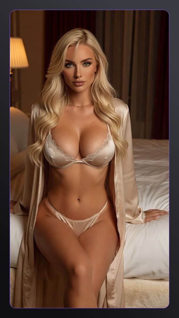 Curvy blonde in open satin robe
