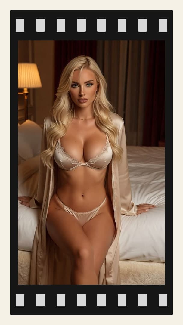 Bedroom satin robe open pose