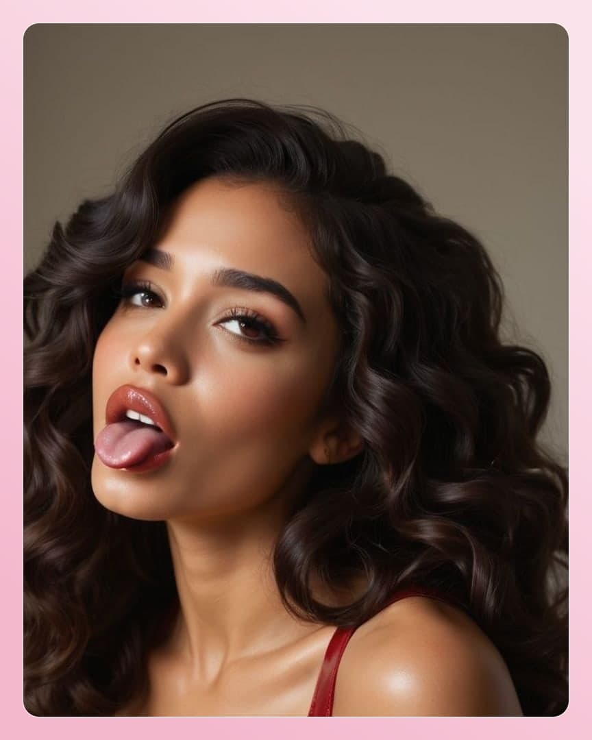 Tongue out selfie close-up