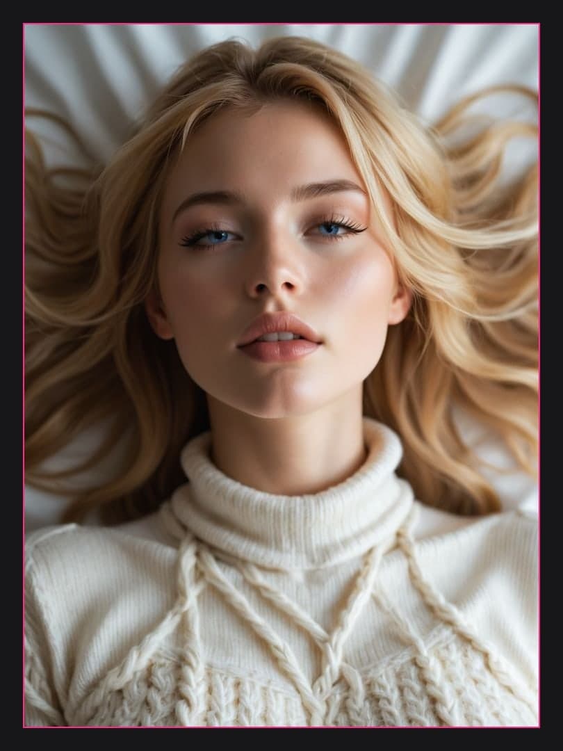 Blonde blue eyes looking up