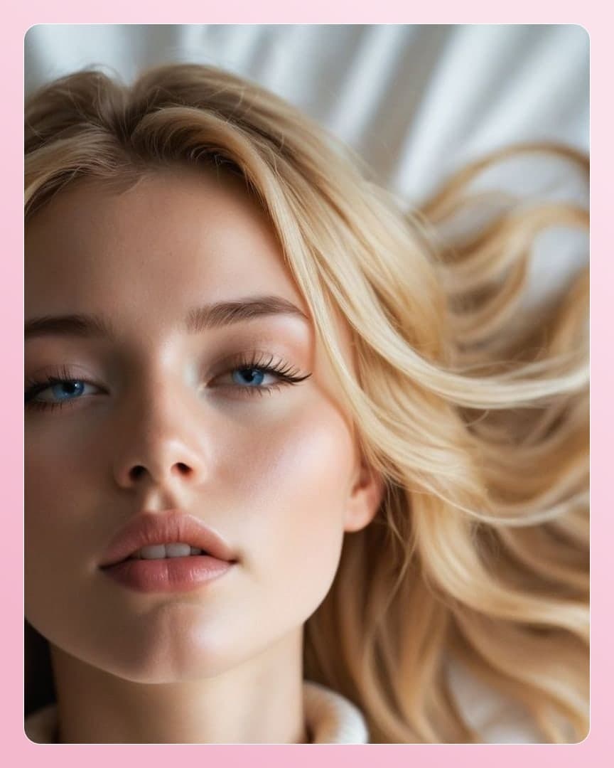 Blonde lying on white sheets