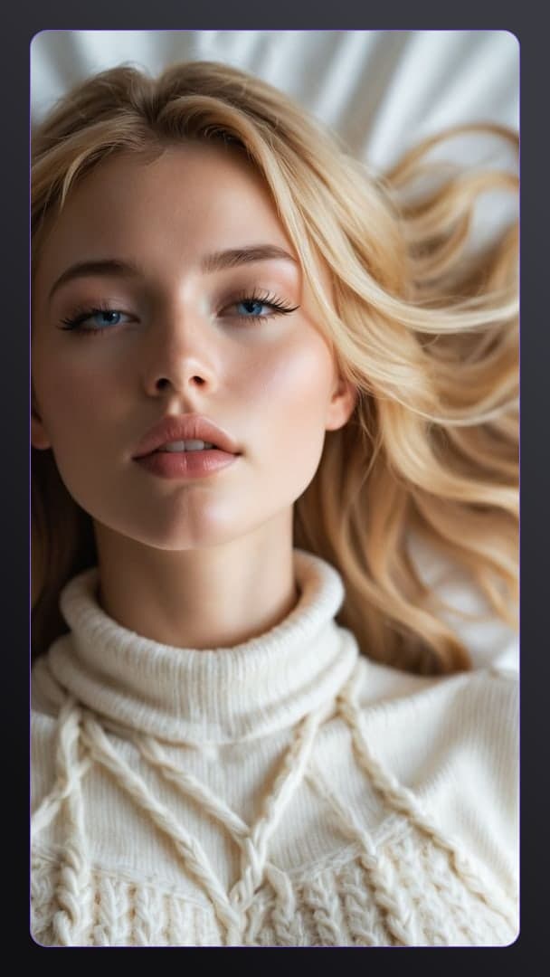 Blonde on white sheets close up