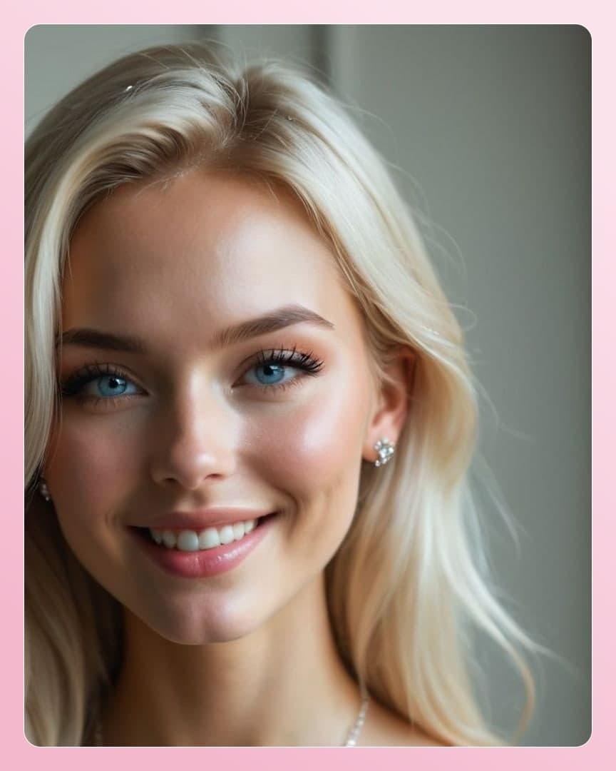 Platinum blonde blue eyes smile