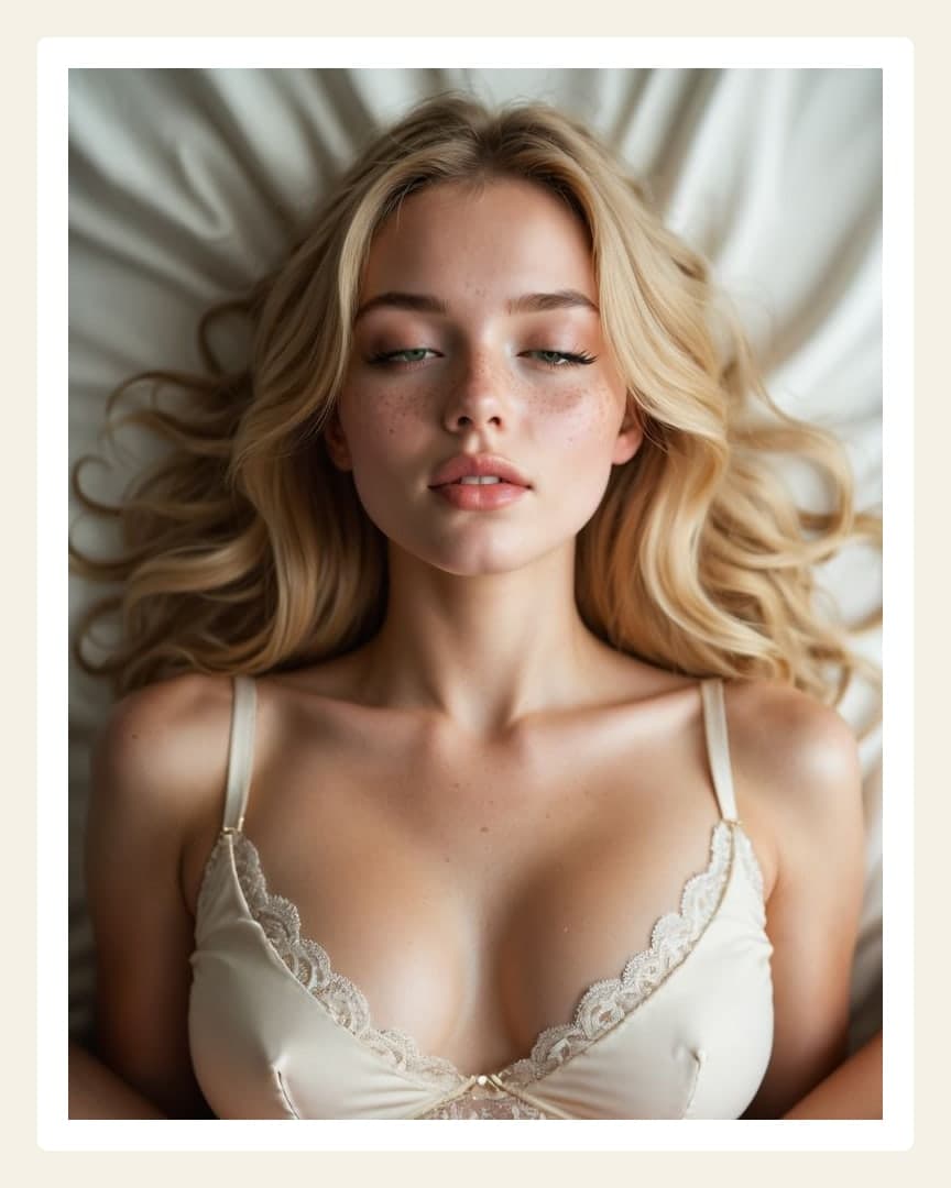 Cream satin camisole bedroom close-up