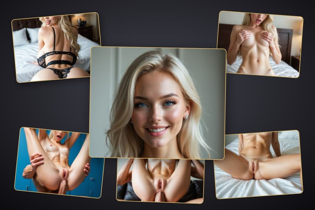 Slim blonde spreads on bed