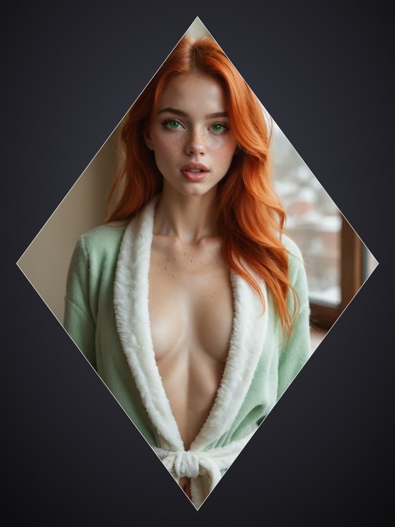 Curvy redhead robe open portrait
