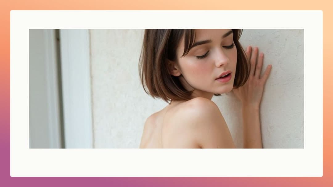 Short brunette bob back view topless