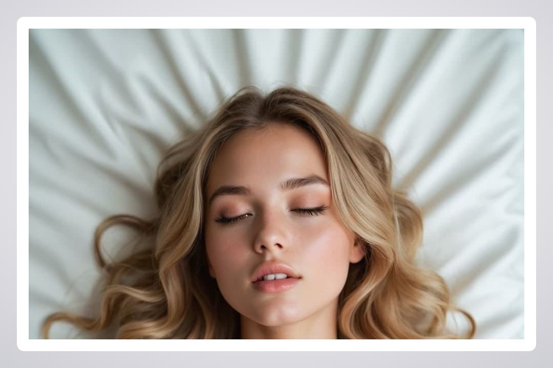 Young adult blonde relaxing on white sheets