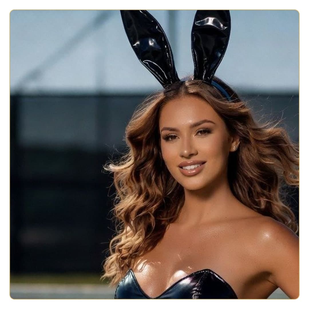 Brunette beauty in glossy bunny ears