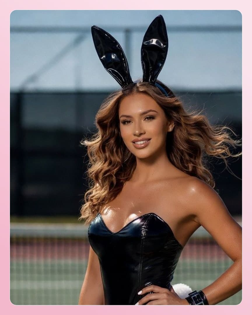 Curvy brunette in bunny costume