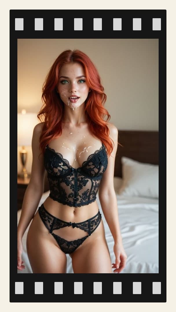 Redhead in lingerie after facial