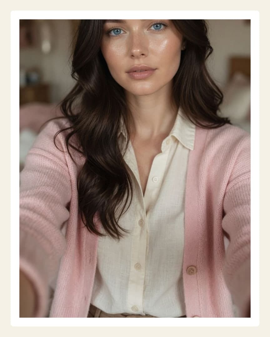 Long wavy brunette selfie close-up
