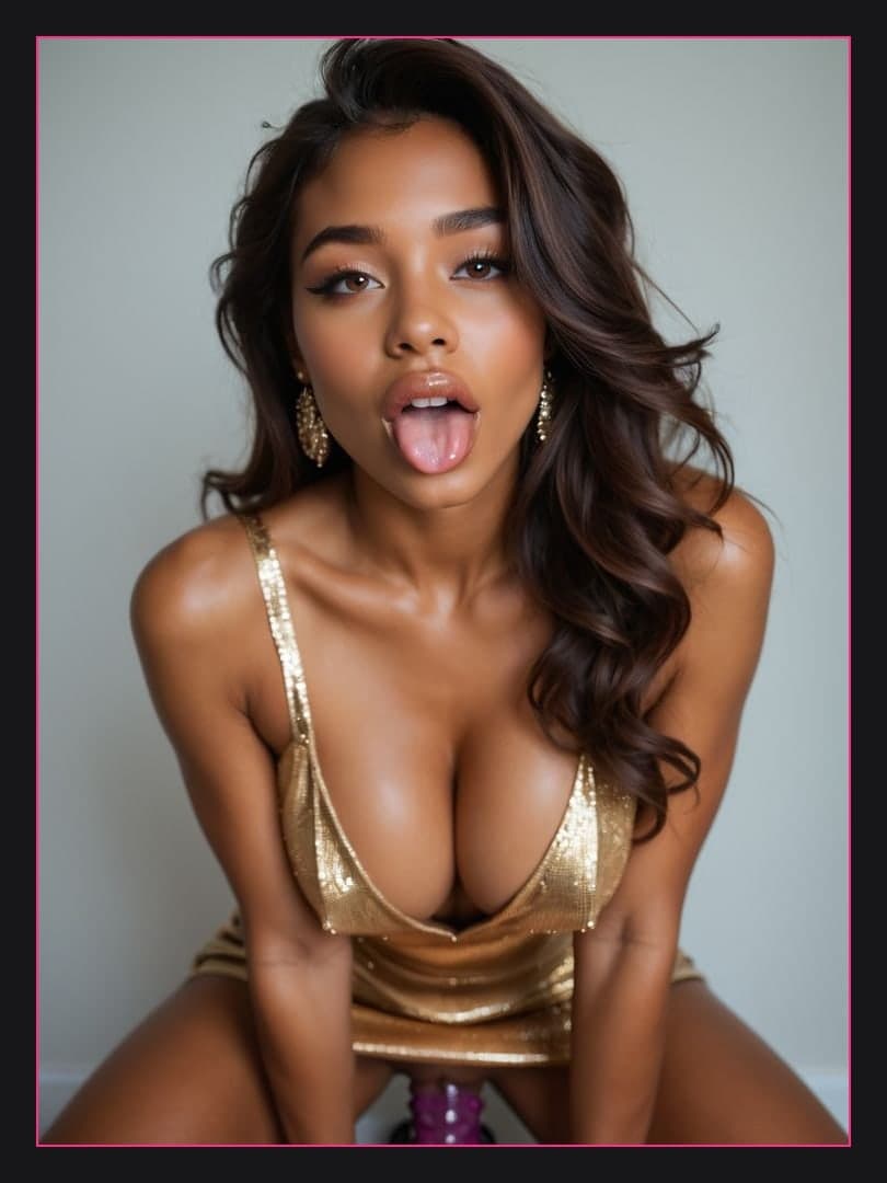 Gold dress dildo squat