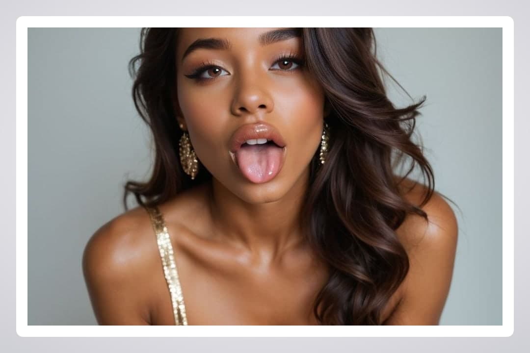 College brunette sticks tongue out