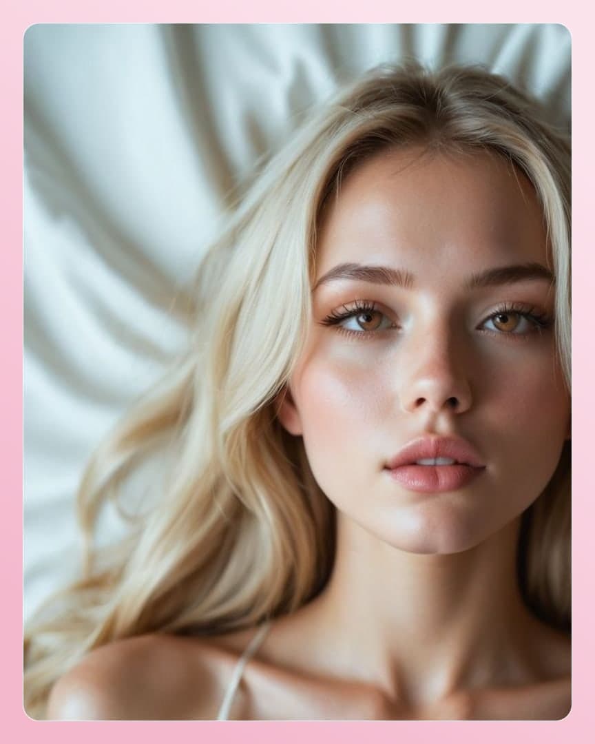 Blonde wavy hair close-up on bed