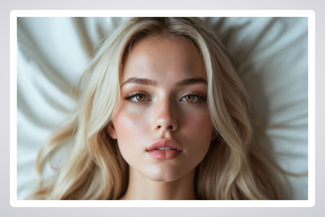 Blonde on white sheets close-up