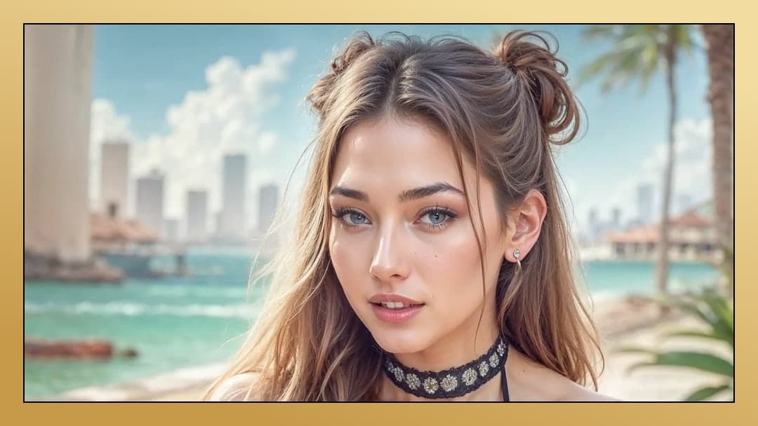 Beach portrait light brown buns