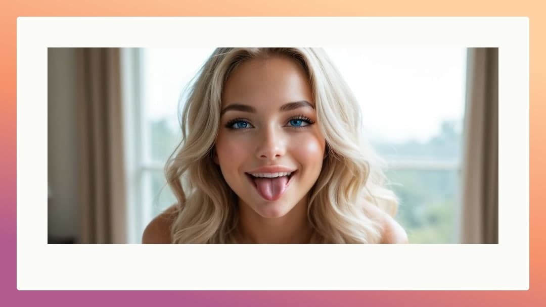 Topless blonde tongue out selfie