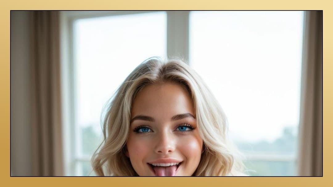 Blonde selfie tongue out close-up