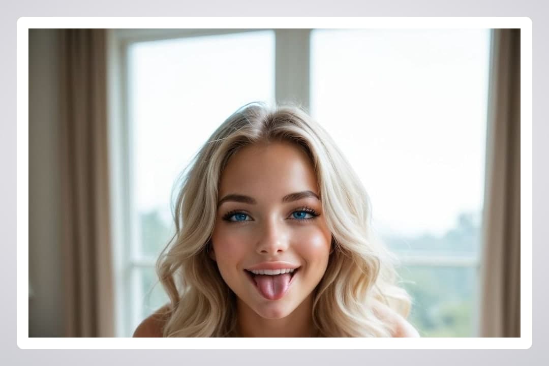 Topless blonde at bright window