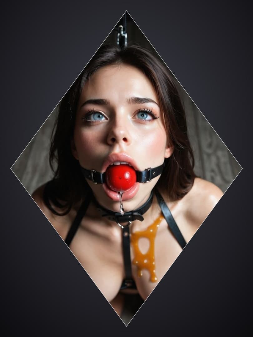 Long wavy brunette blue eyes gagged