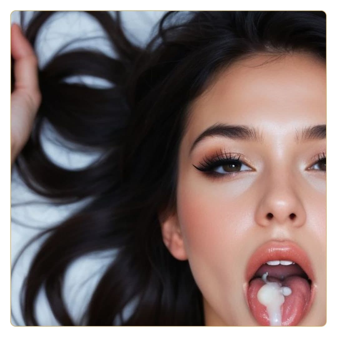 Brunette takes facial cum on tongue