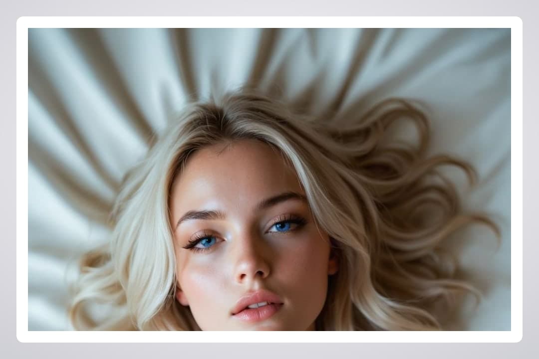 Blonde on white sheets close-up
