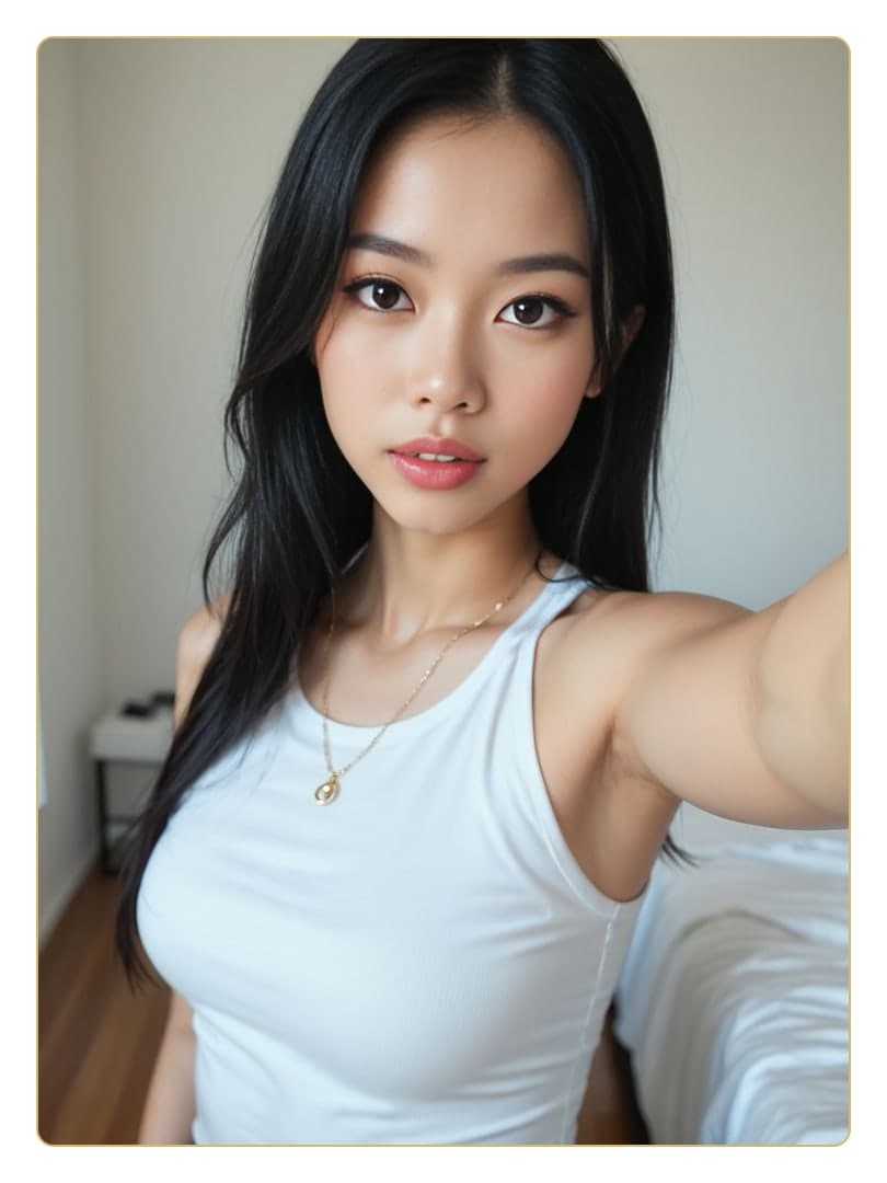 Low angle POV bedroom selfie