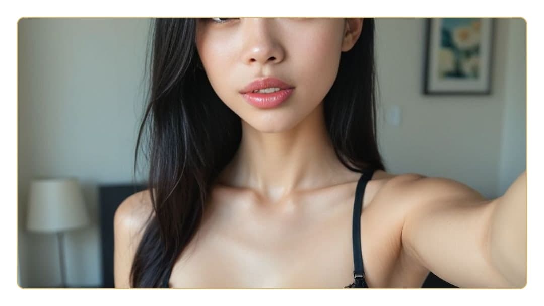 Black bra selfie in bedroom