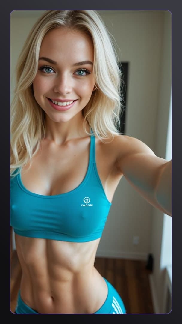 Curvy blonde low angle selfie