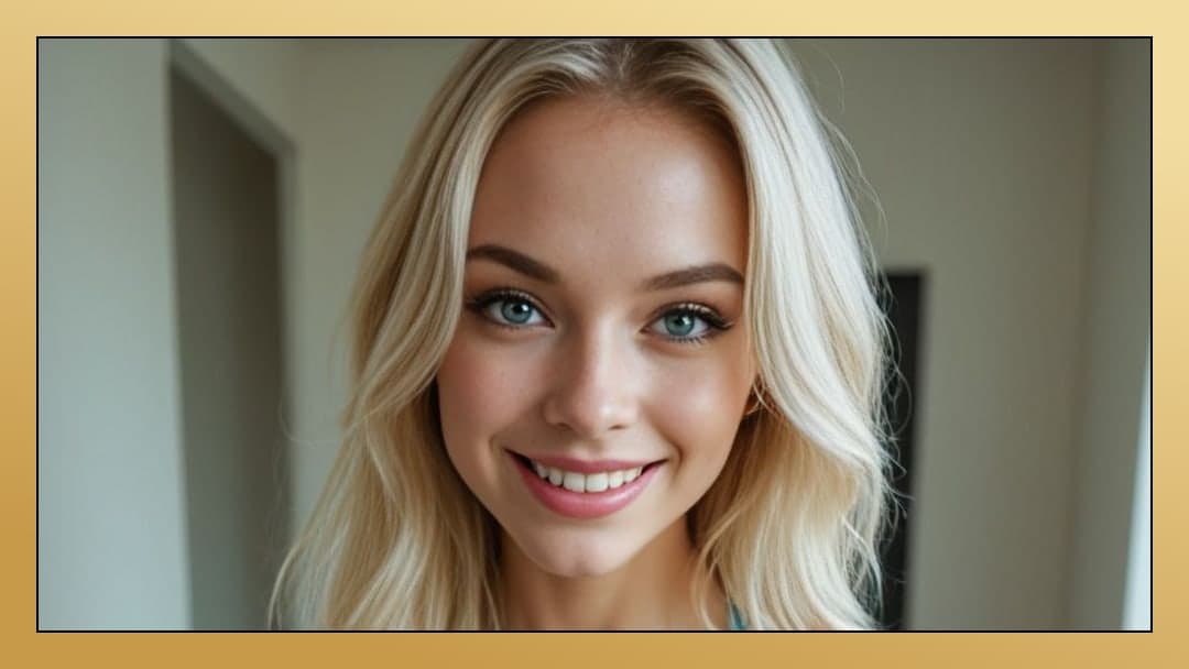 Blonde selfie close-up smile