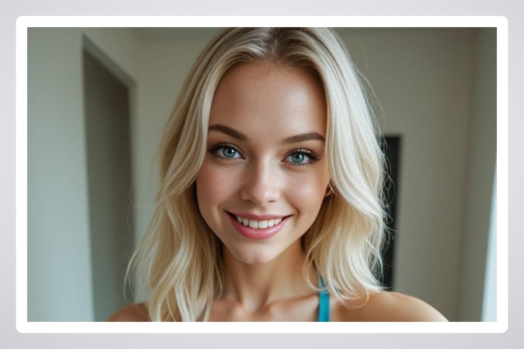 Close-up selfie blue strap top