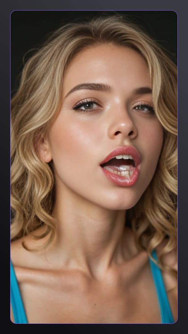 Blonde face close-up with tongue out