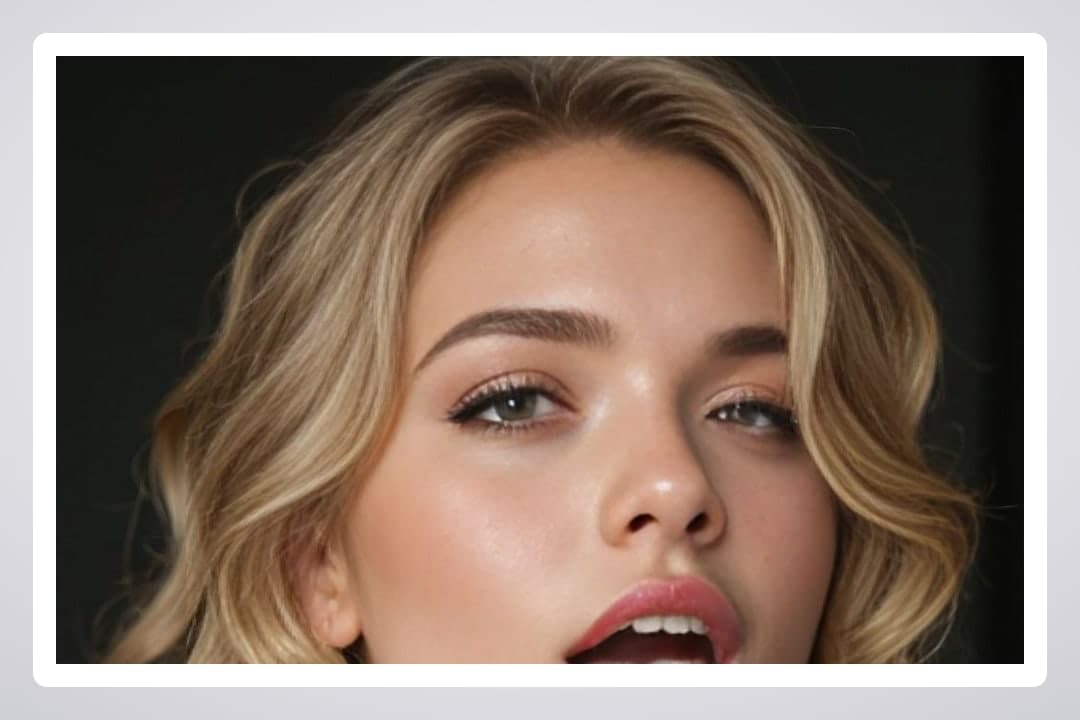 College blonde close-up wet lips
