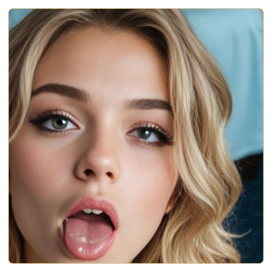 Blonde close-up selfie with tongue out