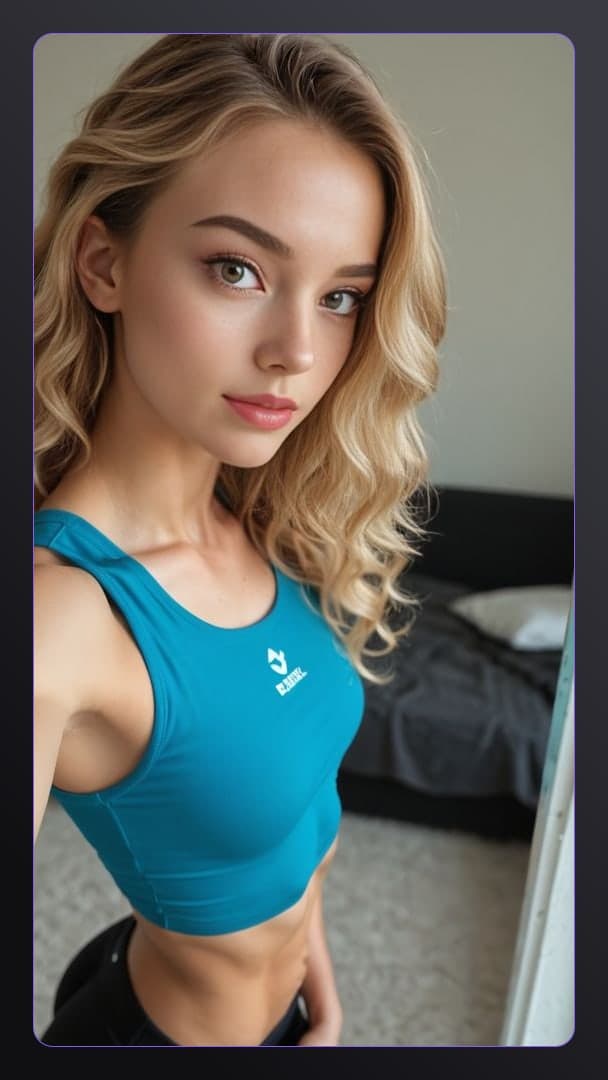 Athletic blonde selfie in bedroom