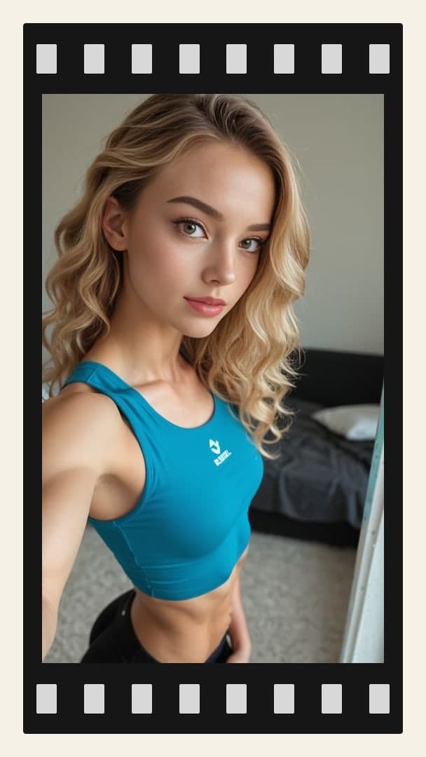 Athletic blonde selfie in bedroom