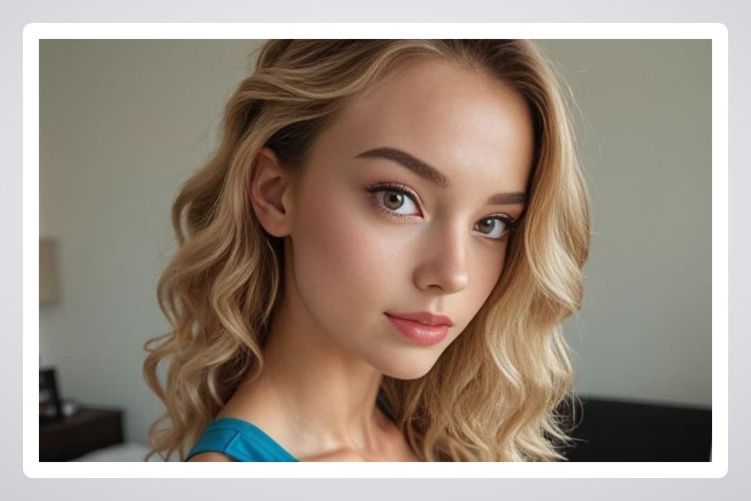 Teal top bedroom portrait