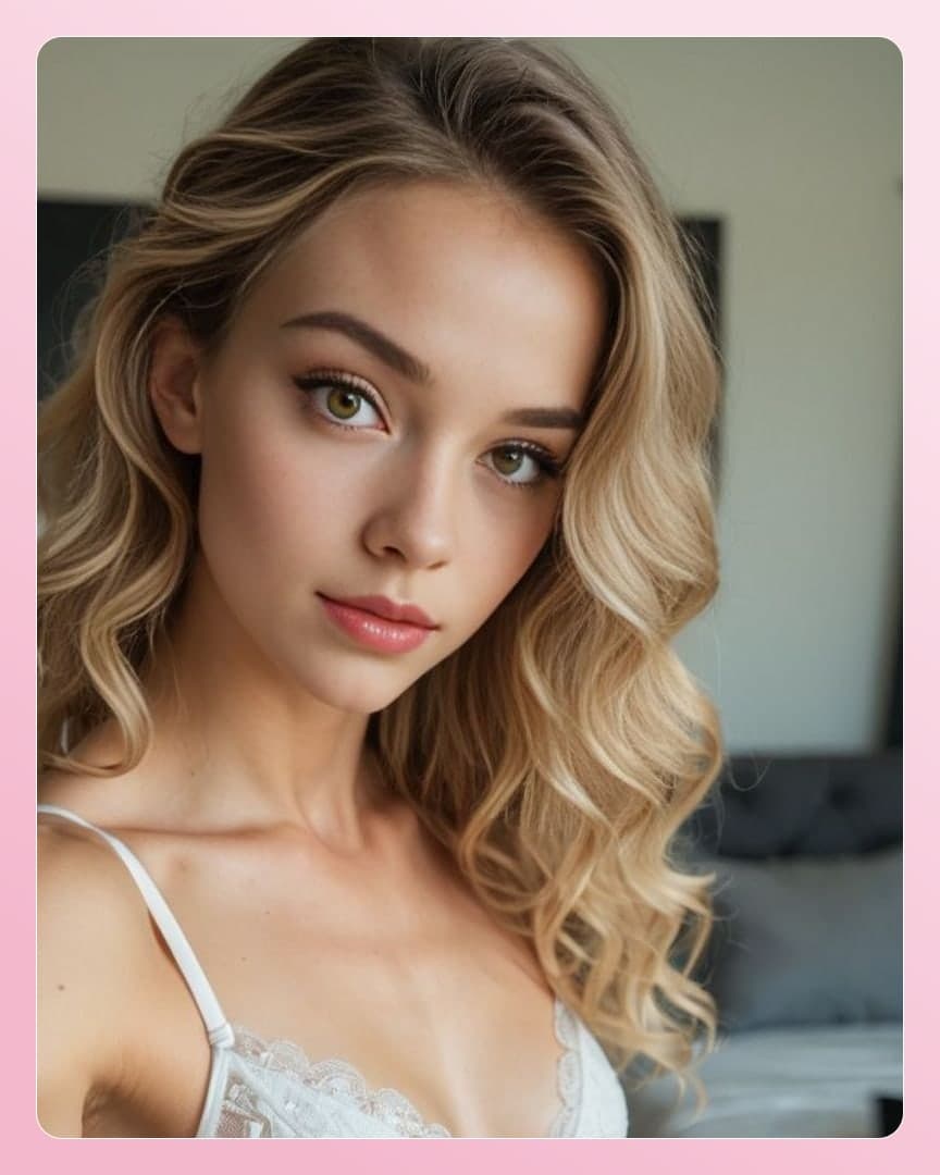 Blonde in white lace camisole