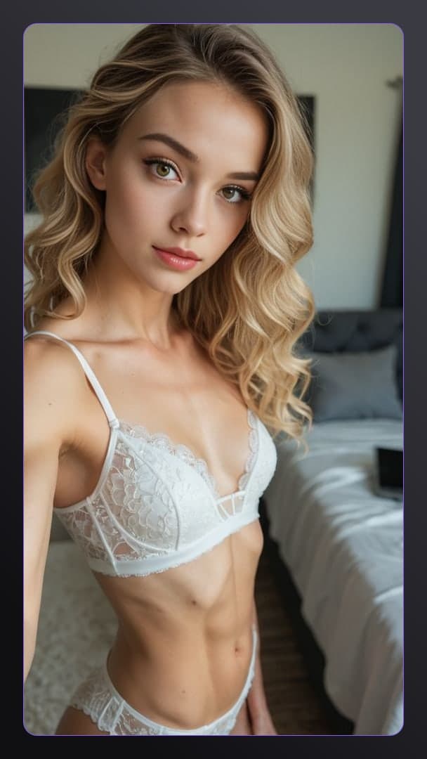 Blonde in lace bra bedroom selfie