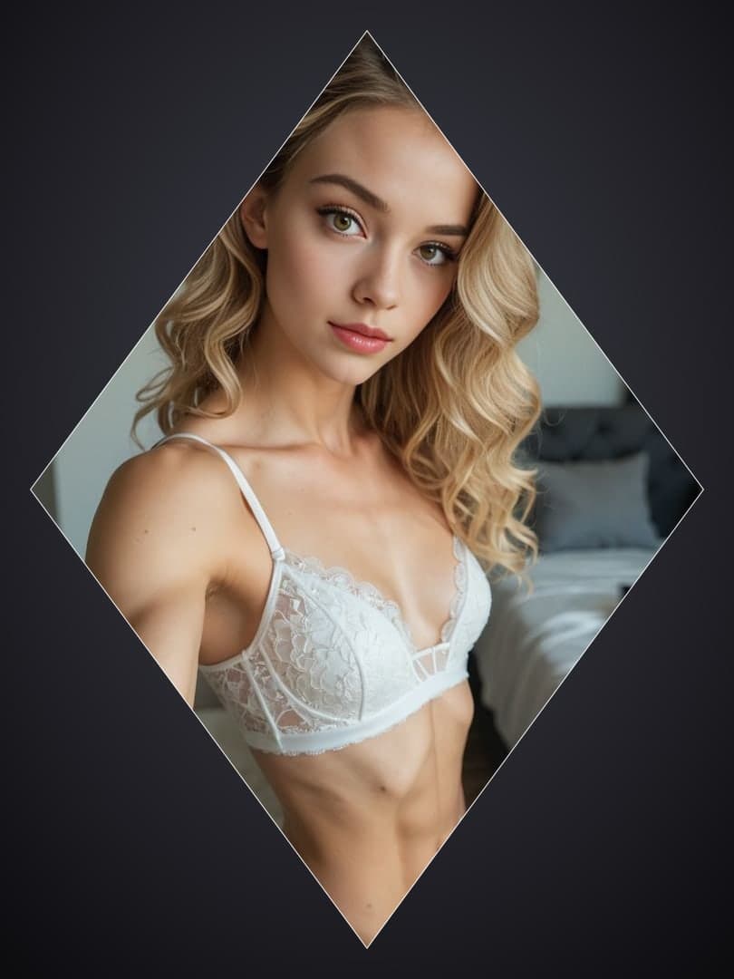 Athletic blonde white lace bra
